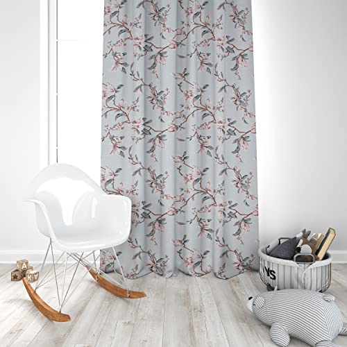 Image of LINENWALAS Cotton Peach Grey Botanical Print Curtains for Window Set of 2, Linen Textured Doors Curtains for Home Decor, Hangs Elegantly with Back Loops (4.5ft x 6 ft, Botanical Print)