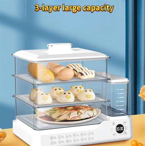 Vaporiera elettrica per alimenti, a 3 livelli, multifunzione, digitale, con timer per una cottura rapida e simultanea