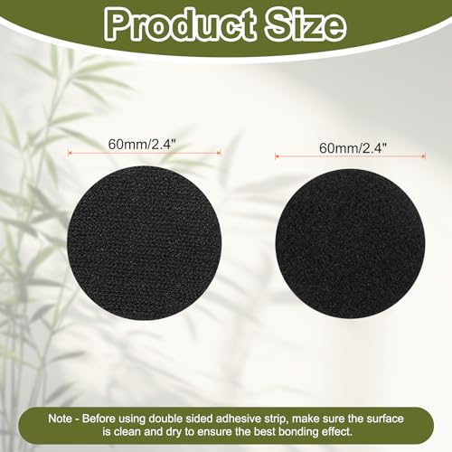 Image of HARFINGTON 12set Hook and Loop Strips with Adhesive 2.4 inch Round Double Sided Hook and Loop Tape Nylon Self Sticky Fastener for Home Office Car, Black