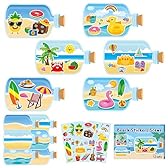 CY2SIDE Summer Beach Stickers - 12PCS Summer Drifting Bottles Sticker Art Craft for Kid Make Your Own Beach Sticker Scene with Pineapple Flamingo DIY Hawaii Party Game Class Fun Activities