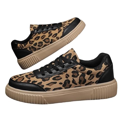 Hhhchpm Women's Trendy Stylish Leopard Sneakers, Comfortable Wear-Resistant Skateboard Shoes for All Seasons, Street Style (Black,8.5)