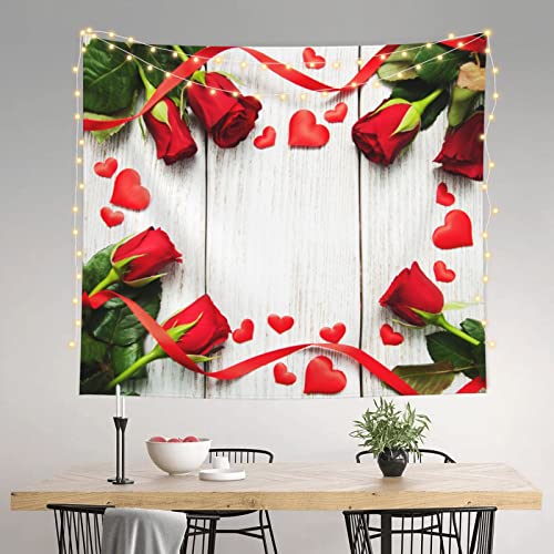 Evealyn Romance Rose Flower With Heart Petal Printed Tapestry Wall Hanging Aesthetic Decoration Tapestry For Bedding Bedroom Living Room Dorm (51 X 60 Inches) #TOP2