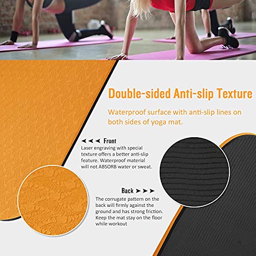Image of Bodylastics Yoga Mat for Men and Women with Carry Bag TPE 6ft x 2ft x 6mm Large Size Anti Slip & Anti Tear Workout Mat