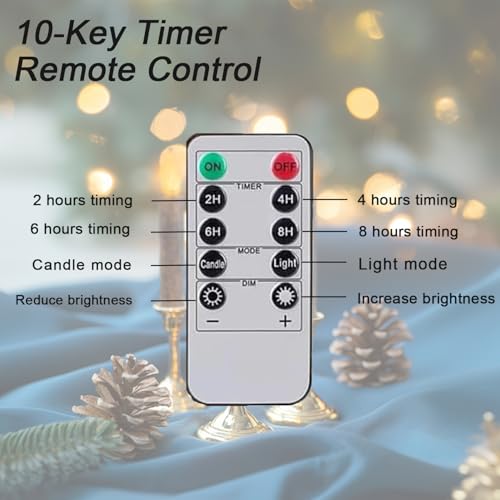 Image of 6PCS Primitive Taper Candle with Timer Remote Control,Real Wax Hand Dipped Rustic Flameless Candles Battery Operated for Halloween Christmas Country Home Decor Church