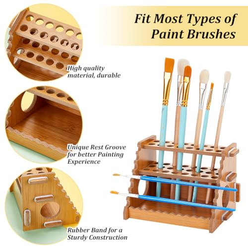 Image of AHANDMAKER Paint Brush Holder Calligraphy Brush Holder for 40 Brushes Desk Stand Paint Brush Holder Drying Stand Paintbrushes, Makeup Cosmetic Brushes, Pencils, Pens