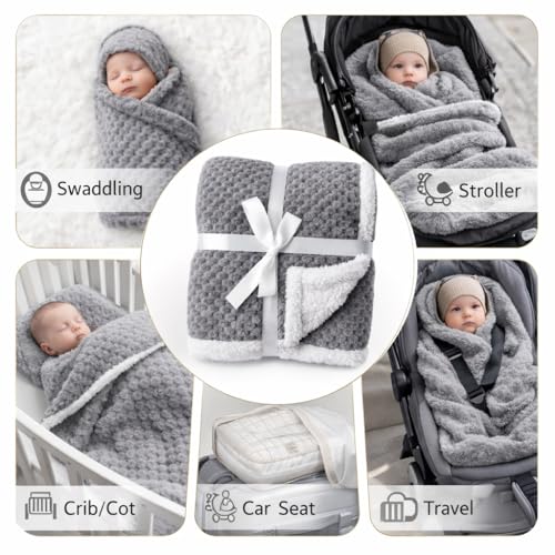 Image of BRANDONN Premium Baby Blanket 100x75 cm - Ultra Soft Flannel Sherpa Newborn Blanket for Winter, AC, Stroller, Crib, Travel (0-12 Months)