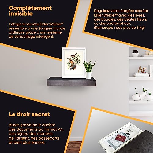 Étagère secrète Elder Welder® wengé 30x60cm avec compartiment fort à clé