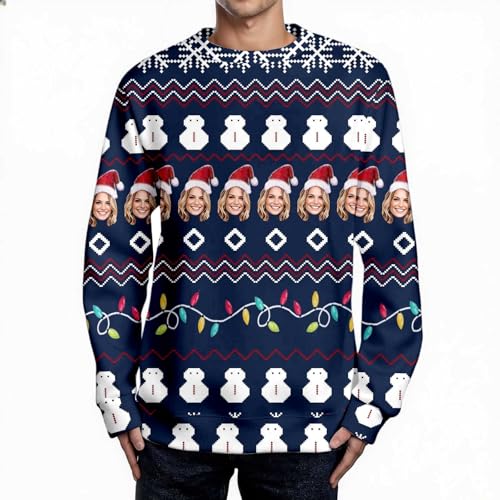 Ugly Christmas Sweaters With Face Print Funny Custom Sweatshirt For Men Women Personalized Red Green Couples Xmas Sweater2