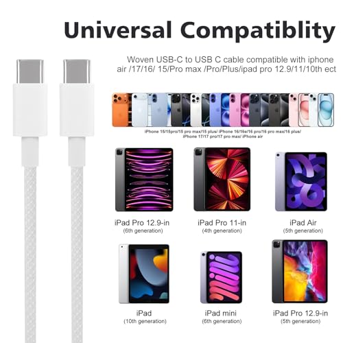 USB C to USBC Cable 10/10ft, Long 10 feet and 10 Foot iPhone Charger Cable Fast Charging Power Cord for Apple iPhone air 17 16 15 Pro max/Plus/for iPad Pro/Min, Type C to USB-C Charger - image 6