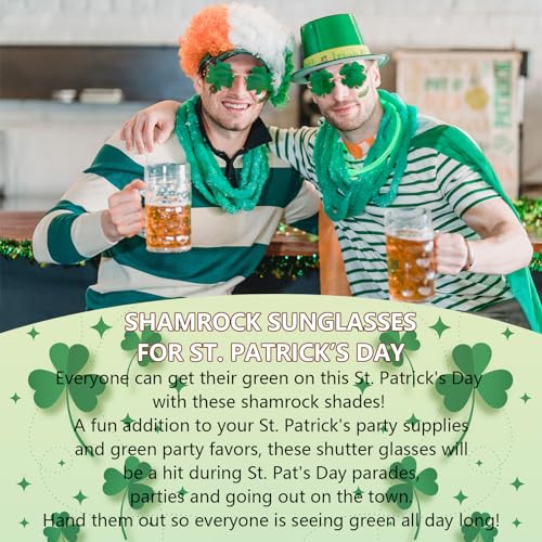 IOHLNG St. Patrick's Day Shamrock Sunglasses Irish Four Leaves Clover Green Glasses2