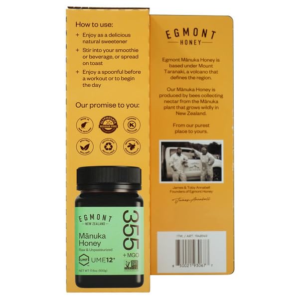 Egmont New Zealand Mānuka Honey UMF 12+ – Raw & Unpasteurized, Premium Authentic MGO Certified Honey 1 pack