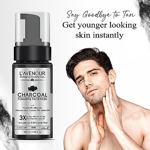 Image of L'avenour Charcoal Foaming Face Wash for Pollution & Oil Control with Activated Charcoal Powder, Aloe Vera, Coconut Oil, Jojoba Oil, For Men & Women - 100ml