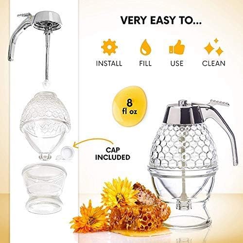 Aryamurti Transparent Acrylic Honey Syrup Dispenser with Stand, Pack of 1 2