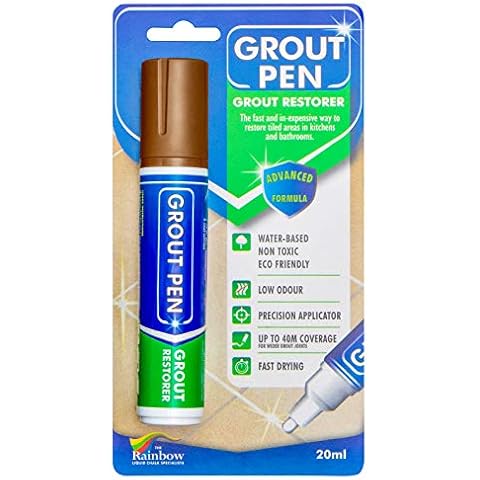 Grout Pen Brown Tile Paint Marker: Waterproof Grout Paint, Tile Grout Colorant and Sealer Pen - Brown, Wide 15mm Tip (20mL) Cover
