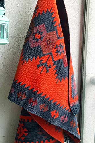 Secret Sea Collection Modern Bohemian Style Area Rug & Runner, 2.6' X 6' Ft, (30'' X 71''), Cotton, Washable, Reversible (Charcoal Grey-Orange) #TOP1