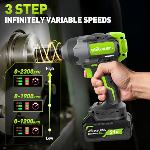 WorkBless Cordless Impact Wrench for Car Tire Change, Max 1200N.m (885ft-Lbs) High Torque Impact Gun, Heavy Duty Impact Wrench for Mechanic, Auto Repair & Truck Maintenance, 4 Sockets