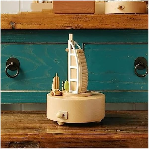 Geschenk Muziekdoos, Decoratie Ambachten, Kerst Decor Massief Hout Handgemaakte Cartoon Stijl Muziekdozen Kinderkamer Decoratie Ornamenten Afstuderen Verjaardagscadeau Tafelblad (Color : Burj Khalifa