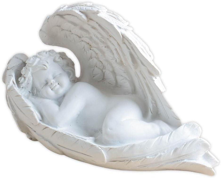 Nestasia Artisanal White Sleeping Angel Statue with Wings and Smooth Finishing for Decoration, Living Room, Shelf, Mantel, Home Decor | Perfect for Gifting (4.3 Inch), Home Decor