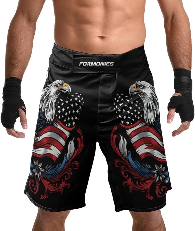FORMONIES Men’s Compression Fight Shorts – Patriot Training Shorts for MMA, Jiu Jitsu, Kickboxing, Gym Workouts