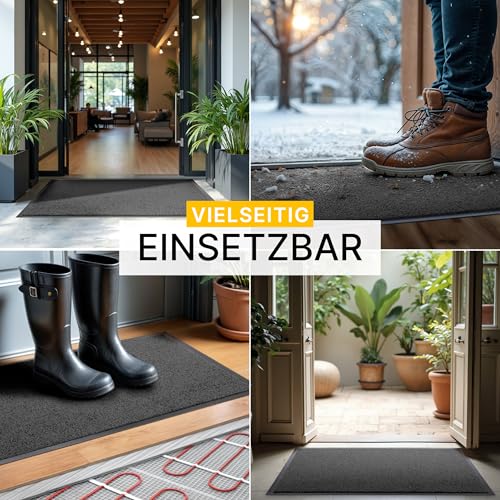 Entrando Fußmatte 40x60 cm rutschfest & farbecht – waschbare Schmutzfangmatte für drinnen & draußen, Türmatte mit Gummiboden für Flur, Wohnung & Eingang (Anthrazit)