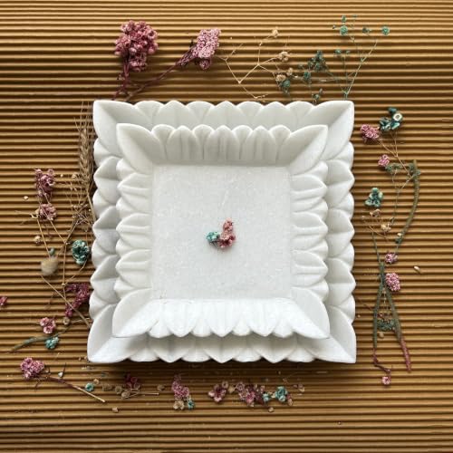 Image of Marble Urli Bowl for Decoration | Big Potpourri Decorative Bowls in Home decor | Large White Floating Flower Plates of Stone | Small Shape puja Item | (12 inch, Mehrap)