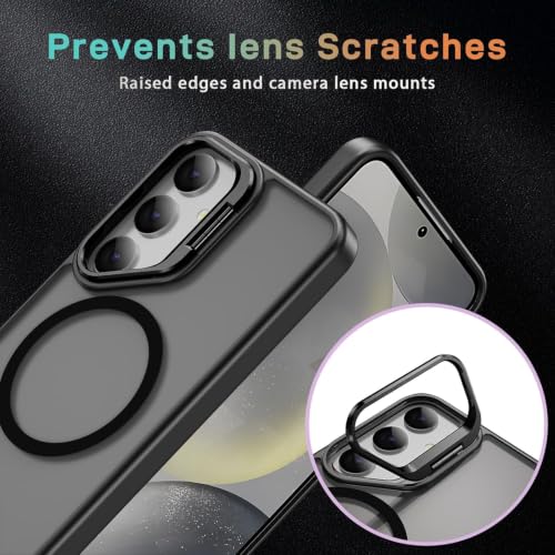 Image of DIZORO TPU Samsung Galaxy S25 Plus 5g Case Compatible with Wireless Charging,with Camera Stand,Military Grade Drop Tested,Translucent Hard Back Soft Edge Back Cover(Black)