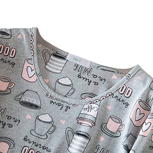 Womens Long Sleeve Nightgowns Sleep Shirts Cotton Night Shirts Night Gown Soft House Dresses Ladies Night Dress Long Grey Cup L #TOP2