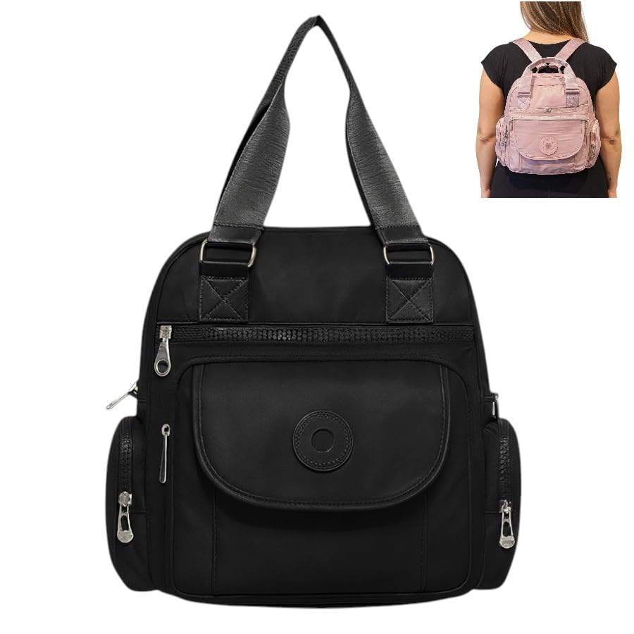 Mochila Bolsa Feminina Casual, Ajustável, Resistente à Água, para Escola, Trabalho e Passeio (Preto)