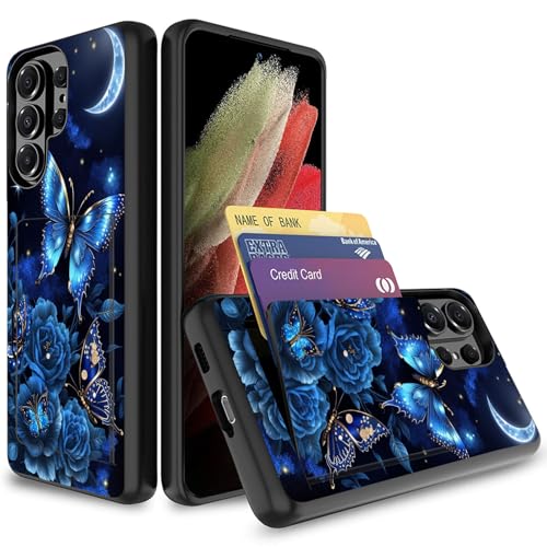 Étui portefeuille S26 Ultra avec fente carte cachée et antichoc double couche PC TPU