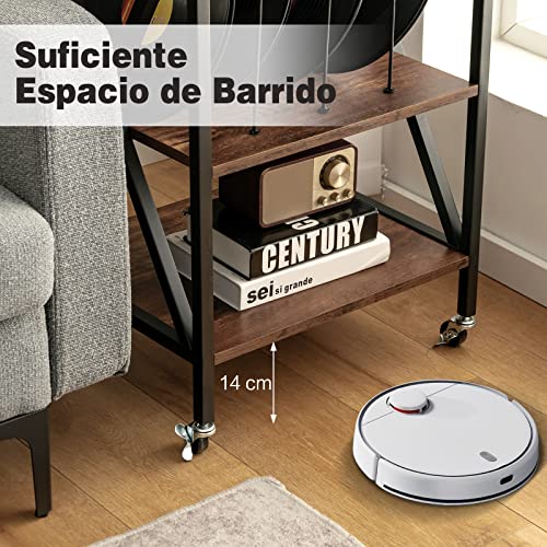 COSTWAY Mesa Auxiliar de 3 Niveles, Mesillas de Noche Soporte de Vinilo Rústico con 3 Divisores, Estante de Exhibición de Acero & Ruedas Bloqueables para Sala de Estar, Dormitorio - imagen 7