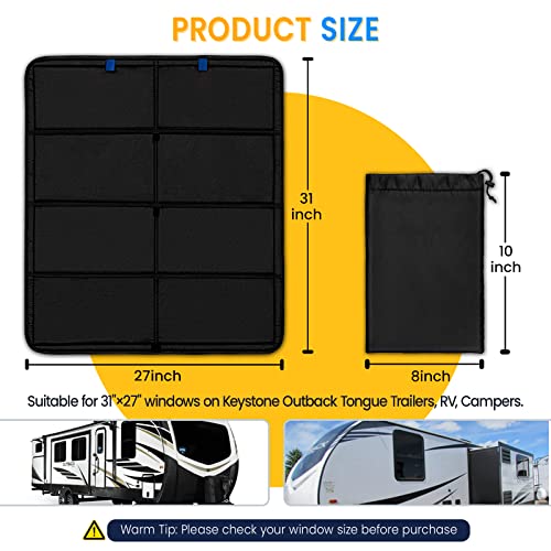Funomo Rv Large Side Window Shade, 31 × 27 Inch Foldable Magnet Rv Blackout Window Cover, Keystone Outback Travel Trailer Side Windows Cover, Uv Rays Protection Waterproof Thickened Oxford (Black) #TOP1