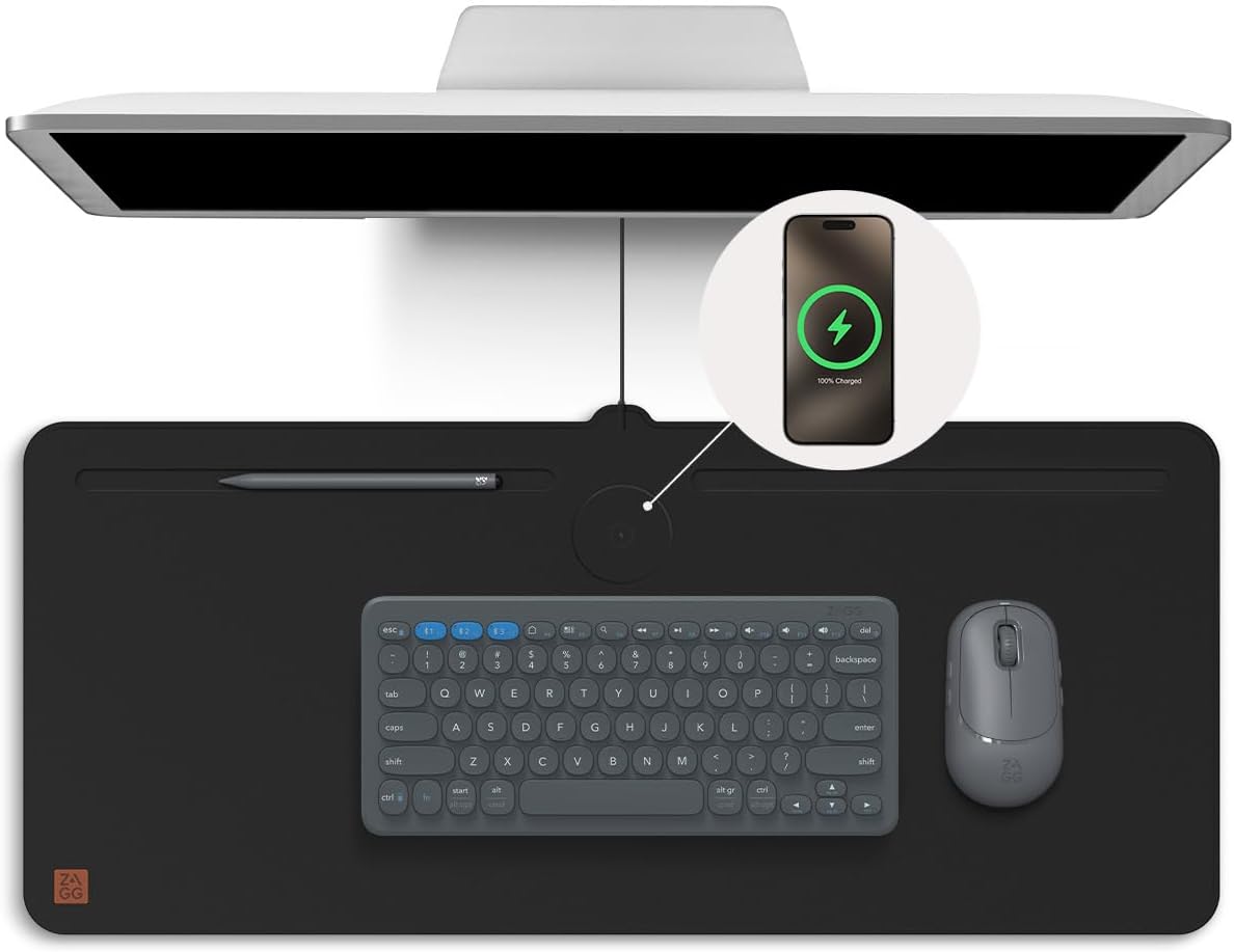 ZAGG Desk Mat with Wireless Charging for All Devices 10W Fast Charge