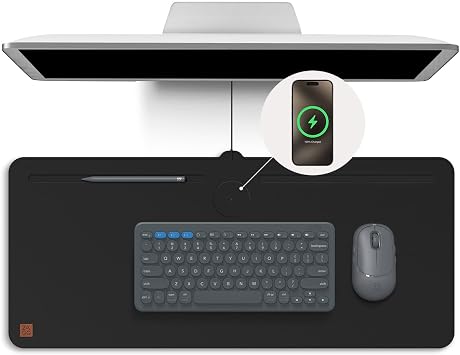 ZAGG Mouse Pad Desk Mat with Wireless Charging for All Devices - 10W Fast Charge, Integrated USB-C, Premium Felt Top, Non-Slip Bottom, Office Organizer, Black