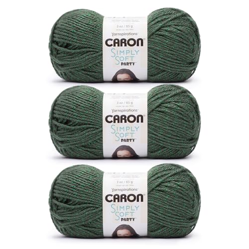 Caron Simply Soft Party Dark SAGE Sparkle Yarn - 3 Pack of 85g/3 oz - 99% Acrylic, 1% Metallic - #4 Worsted (Medium) - 164 Yards - Knitting/Crochet