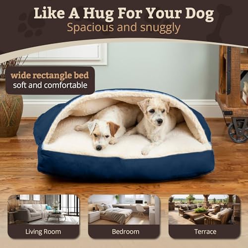 Image of Snoozer Rectangle Cozy Cave Dog Bed, Hooded Dog Bed, Sapphire (L)