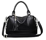 Größe:35x20x15CM Longzibog Dual verstellbare Schultergurte und Hängeschlaufenband Mode Simple Style Fashion Tote Top Handle Schulter Umhängetasche Satchel Schwarz