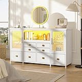 Dresser for Bedroom with Power Outlets & LED Lights,49.2" W White Dresser for 60" TV Stand, Mesh Door, 8 Drawers & 2 Large Cabinet,Chests of Drawers for Bedroom Closet, Entryway, White -  EnHomee