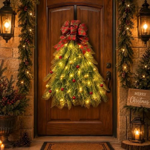 Christmas Wreath with Light Ball Bow Decor Wreath for Front Door - image 1