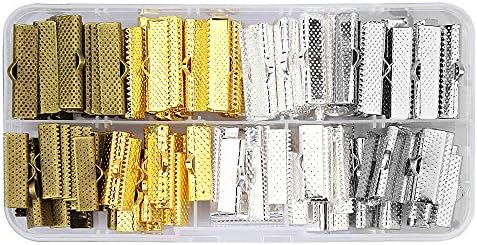 LolliBeads (TM) 160Pcs Mixed Color 20mm and 25mm Ribbon Bracelet Bookmark Pinch Crimp Clamp End Findings Cord Ends Leather Crimp Ends Jewelry Making Findings