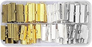 LolliBeads (TM) 160Pcs Mixed Color 20mm and 25mm Ribbon Bracelet Bookmark Pinch Crimp Clamp End Findings Cord Ends Leather Crimp Ends Jewelry Making Findings