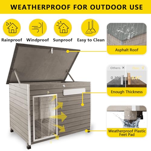Gowoodhut 63 34 Inch L Dog House Outdoor,Indoor Dog Kennel For Small & Medium & Large Dogs With Openable Asphalt Roof,100% Natural Fir Wood Outdoor Indoor Dog Houses With Removable Floors,Raised Feet,Grey thumb #2