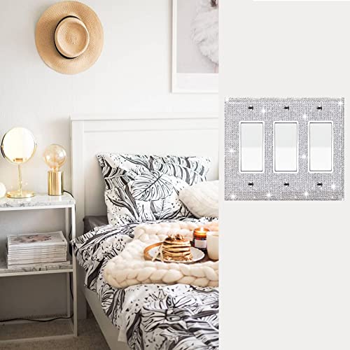 Image of Shiny Silver Rhinestones Outlet Covers Switch Plate Covers Decorative Rhinestones Light Switch Cover Triple Toggle Switch Plates And Outlet Covers