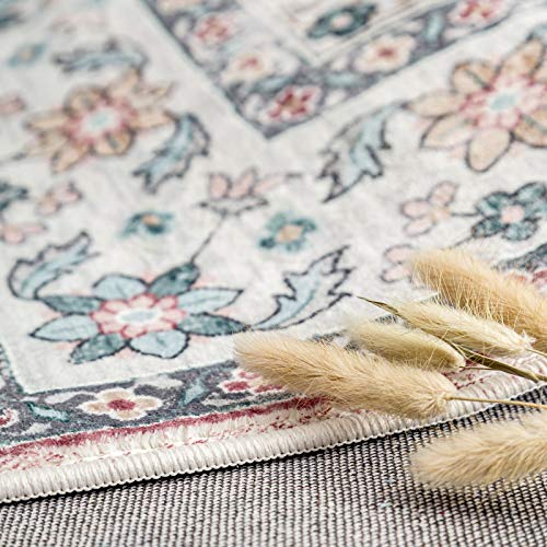 TALETA Mila Teppich Wohnzimmer,Blumenteppich Kurzflor,Wasserabweisender Orientalischer Küchenteppich für Vorzimmer… – Bild 7
