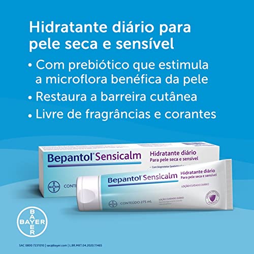 Bepantol Derma Sensicalm, Creme Hidratante para Pele Seca, Reativa e Sensível, Branco, 275ml