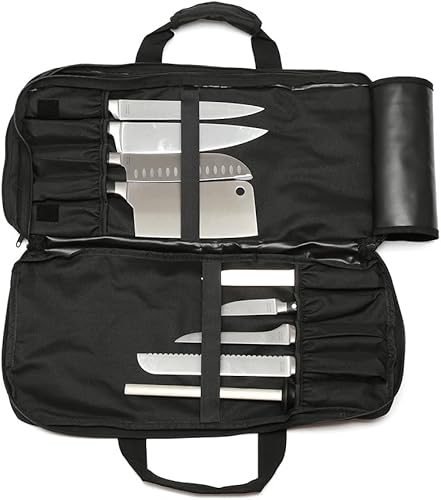 Miniatura 3 de EVERPRIDE 4 bolsillos - Negro - Bolsa para cuchillos de chef, 20 ranuras para cuchillos, 4 compartimentos de almacenamiento, funda culinaria