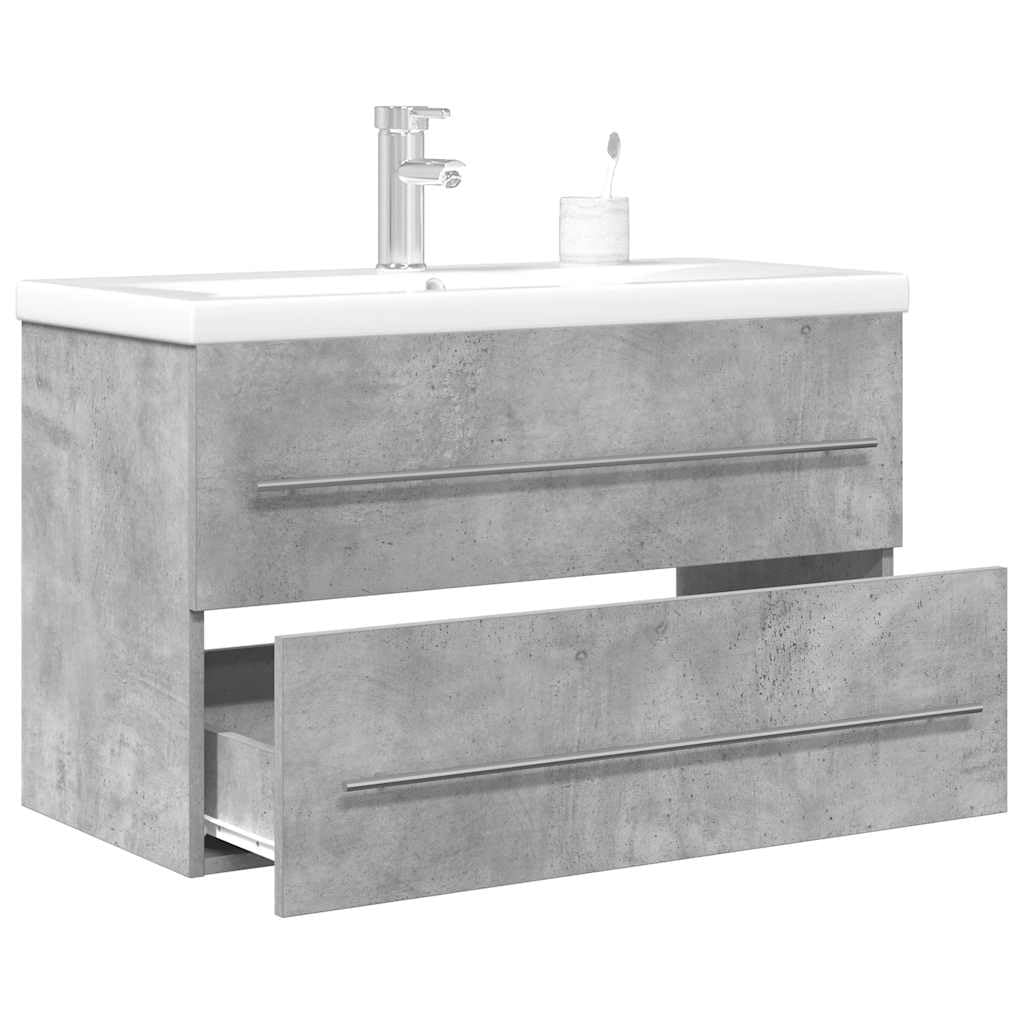 Set Mobili Bagno 2 Pz con Lavabo Sospeso 80cm Grigio Cemento | Arredo bagno salvaspazio sospeso a parete con capiente mobile in legno ingegnerizzato e lavabo in ceramica lucida.