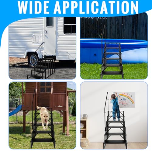 Image of RV Stairs 6 Step Ladder, RV Steps Anti-Slip, Hot Tub Steps with Handrail, 660 lbs RV Ladder for 5th Wheel RV, Mobile Home Stairs