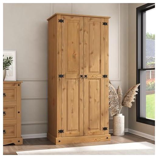 Corona 2 Door Wardrobe with Hanging Rail Shelf Flap Top Mexican Solid Pine