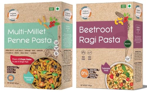 Image of Organic Wisdom Millet Pasta Combo| High Fibre & Protein | No Maida, No MSG, No Trans Fat | Junk-Free Healthy Pasta | 180g Each (Pack of 2)