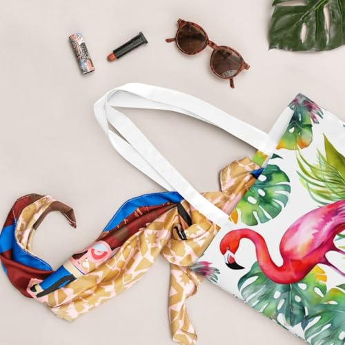 Canvas Tote Bag Aesthetic for Women Tropical watercolor pineapple Flamingo Shopping Bags Large Tote Shoulder Bag Reusable Grocery Bags Hobo Bags Casual Handbags Cute Cloth Bags Birthday Gifts4
